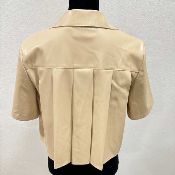 Anthropologie Maeve Pleated Vegan Leather Short Sleeve Shirt - Picture 2 of 4